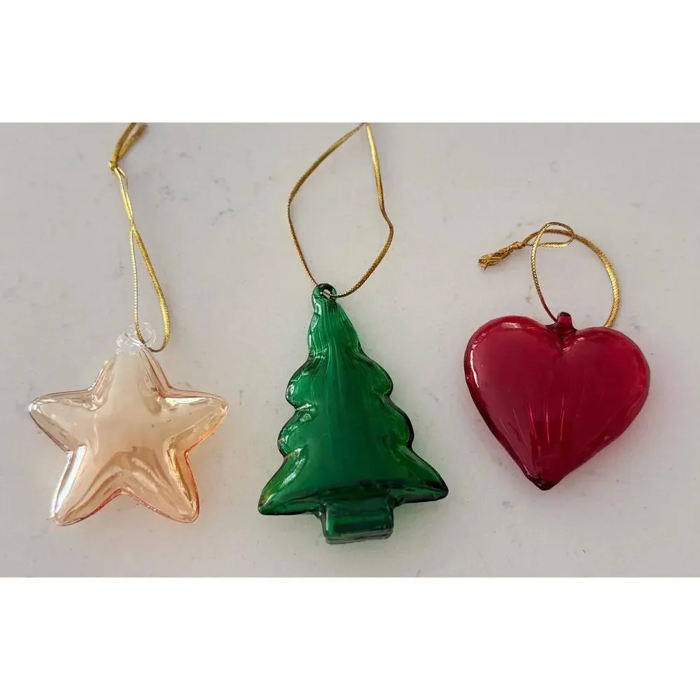Vintage Pier 1 Glass Christmas Ornaments Set of 12, Hearts Trees and Stars, NIB
